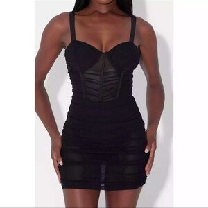 NEW Leau Black Ruched Budysuit Mini Dress